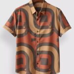 Brown Geometric Designer Men’s Half Sleeves Printed Shirt Exclusive