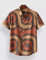 Brown Geometric Designer Men’s Half Sleeves Printed Shirt Exclusive