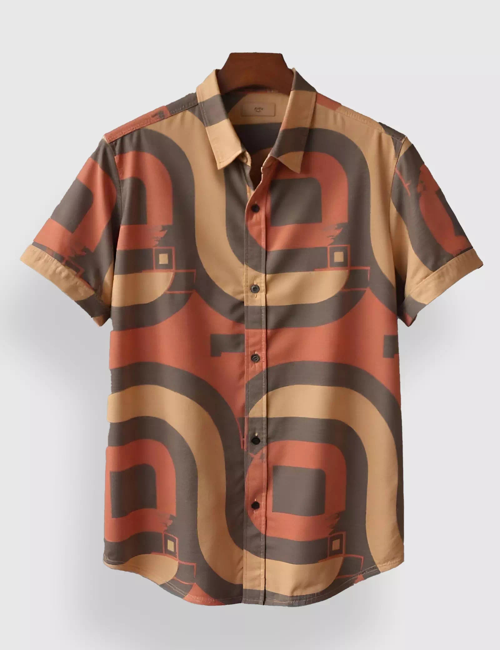 Brown_Geometric_4.jpg Brown Geometric Designer Men’s Half Sleeves Printed Shirt Exclusive - Image 1