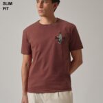 Brown Printed Slim Fit Cotton T Shirt