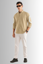 Beige color cut-pest long sleeve mens shirt - Image 2