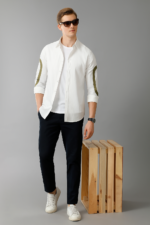 white cut-pest long sleeve mens shirt - Image 2
