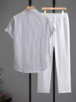 Brown Lining On White Mens Full Set Trouser And Shirt Half Sleeves - Image 2