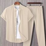 Plain Apricot Mens Full Set Trouser And Shirt Half Sleeves
