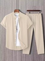 Plain Apricot Mens Full Set Trouser And Shirt Half Sleeves