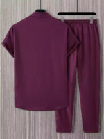 Plain Burgundy Mens Full Set Trouser And Shirt Half Sleeves - Image 2