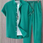 Plain Green Mens Full Set Trouser And Shirt Half Sleeves
