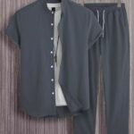 Plain Grey Mens Full Set Trouser And Shirt Half Sleeves