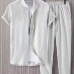 Plain Light Grey Mens Full Set Trouser And Shirt Half Sleeves