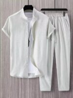 Plain Light Grey Mens Full Set Trouser And Shirt Half Sleeves