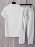 Plain Light Grey Mens Full Set Trouser And Shirt Half Sleeves - Image 2