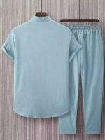 Plain Mint Blue Mens Full Set Trouser And Shirt Half Sleeves - Image 2