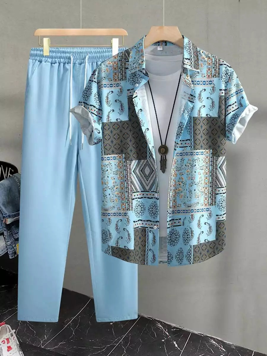 CLASSY_SKYBLUE_MANDALA_1_397c734e-d3e1-40ee-b4a6-869ee84594c6.jpg Classy Skyblue Mandala Mens Full Set Trouser And Shirt Half Sleeves - Image 1