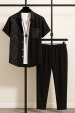 Black Design Men’s Casual Half Sleeve Shirt and Trouser Co-ord Set