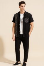 Black Design Men’s Casual Half Sleeve Shirt and Trouser Co-ord Set - Image 2