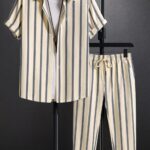 Cream Line Men’s Casual Half Sleeve Shirt and Trouser Co-ord Set