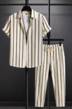 Cream Line Men’s Casual Half Sleeve Shirt and Trouser Co-ord Set