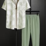 Leafy White Men’s Casual Half Sleeve Shirt and Trouser Co-ord Set