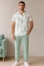 Leafy White Men’s Casual Half Sleeve Shirt and Trouser Co-ord Set - Image 2