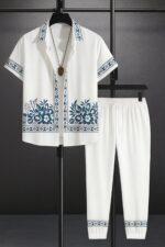 White Border Men’s Casual Half Sleeve Shirt and Trouser Co-ord Set