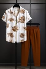White Floral Men’s Casual Half Sleeve Shirt and Trouser Co-ord Set