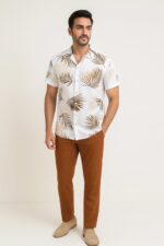 White Floral Men’s Casual Half Sleeve Shirt and Trouser Co-ord Set - Image 2