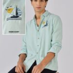 Mint Green Sailboat Cotton Nautical Embroidered Shirt