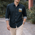 Vista Blue Cotton Heritage Embroidered Shirt