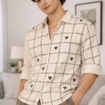 Craftline Beige Cotton Box Fit Premium Embroidered Shirt