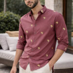 Berry Banana Pink Cotton Playful Embroidered Shirt