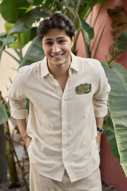 Mountain Striped Embroidered Casual Shirt