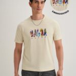 Cream Embroidered Graphic Print T Shirt