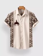 Cream Horse Designer Men’s Half Sleeves Printed Shirt Exclusive