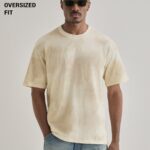 Cream Beige Printed Oversized T Shirt