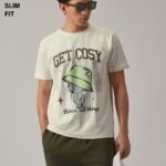 Cream Printed Slim Fit Cotton T Shirt