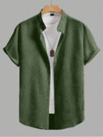 Men’s Textured Half Sleeve Green Shirt