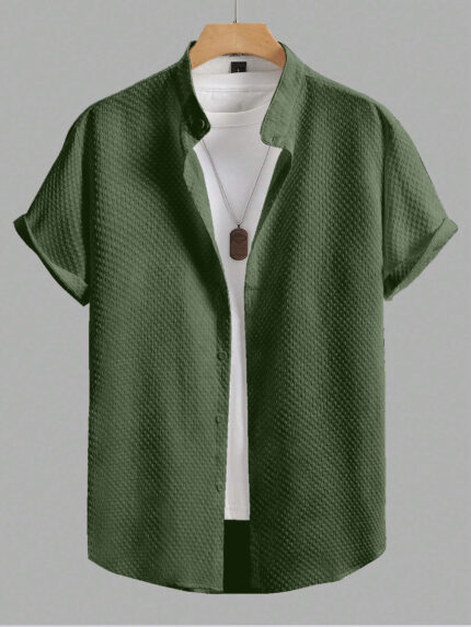 Men’s Textured Half Sleeve Green Shirt