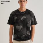Ebony Black Printed Oversized T Shirt