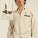 Lighthouse Inspired Embroidered Coastal Style Cotton Shirt