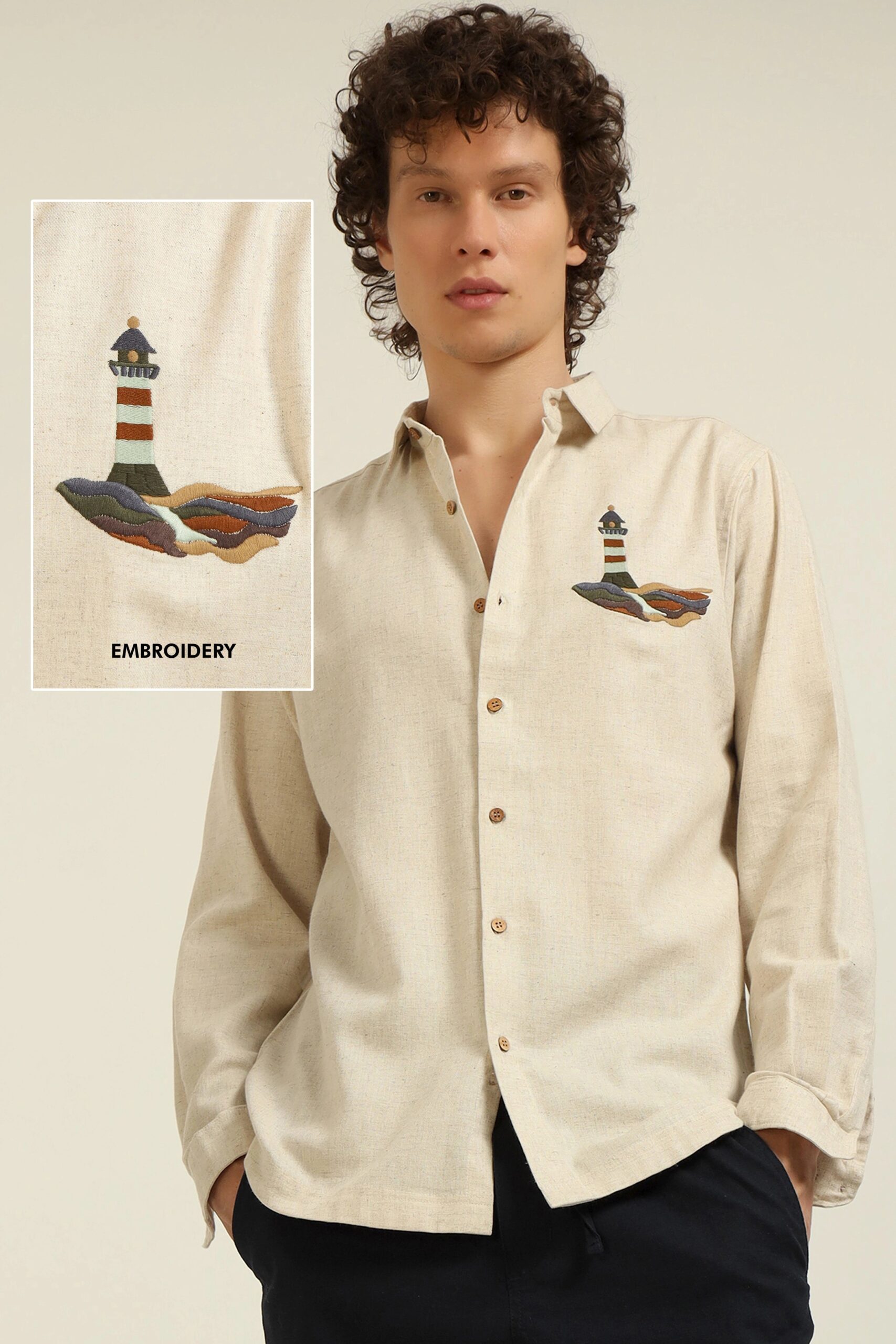 FABRIC_DETAILS_21858928-3df0-4dd7-84be-83265d6f9133-scaled-1.jpg Lighthouse Inspired Embroidered Coastal Style Cotton Shirt - Image 1
