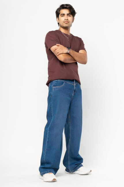 Blue Fish Cut Contemporary Straight-Fit Denim Jeans for Men