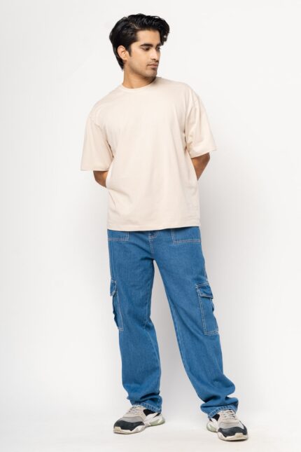 Deep Blue Oversized Baggy Straight Cargo Jeans