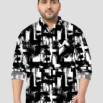 Bold Black Abstract Digital Men Plus Size Full Sleeve Shirt