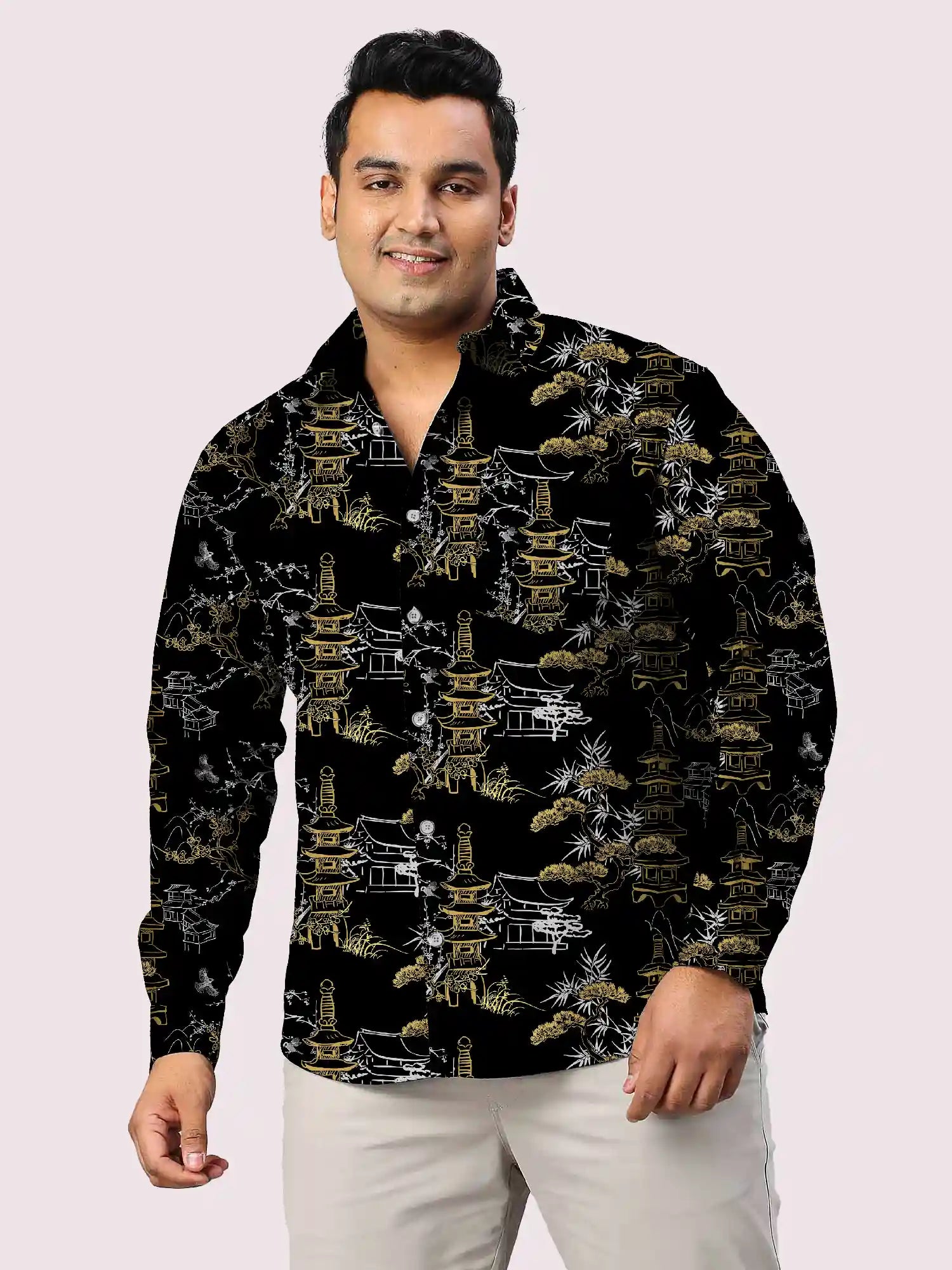 GFCDPF-2800-F.jpg Japanese Temple Art Digital Men Plus Size Full Sleeve Shirt - Image 1