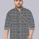 Dark Grey Check Pattern Men Plus Size Casual Shirt