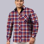 Dark Red Check Pattern Men Plus Size Full Sleeve Shirt