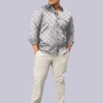 Grey and White Floral Check Men Plus Size Full Sleeve Shirt