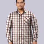 Light Yellow Check Cotton Men Plus Size Casual Shirt
