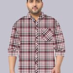 Magenta and Black Check Design Men Plus Size Shirt