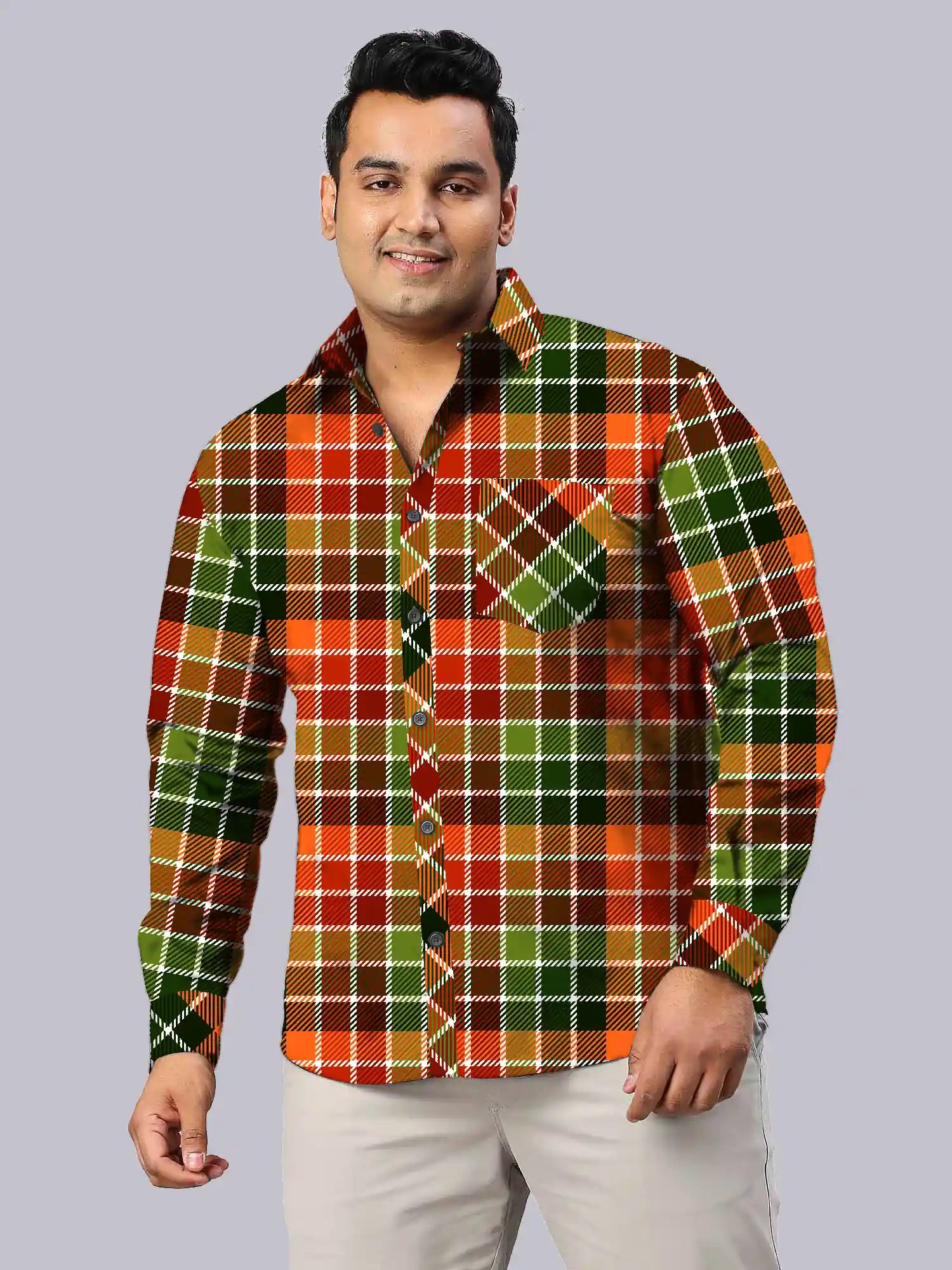 GFCDPF-4017-MulticolorSquareChecks-F.jpg Multicolour Square Check Men Plus Size Full Sleeve Shirt - Image 1
